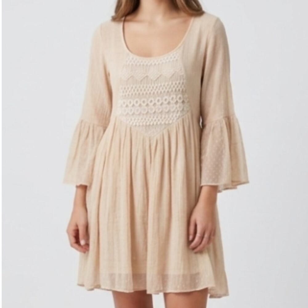 J. Gee Flowy lace bell sleeve boho mini dress peasant princess Renaissance M